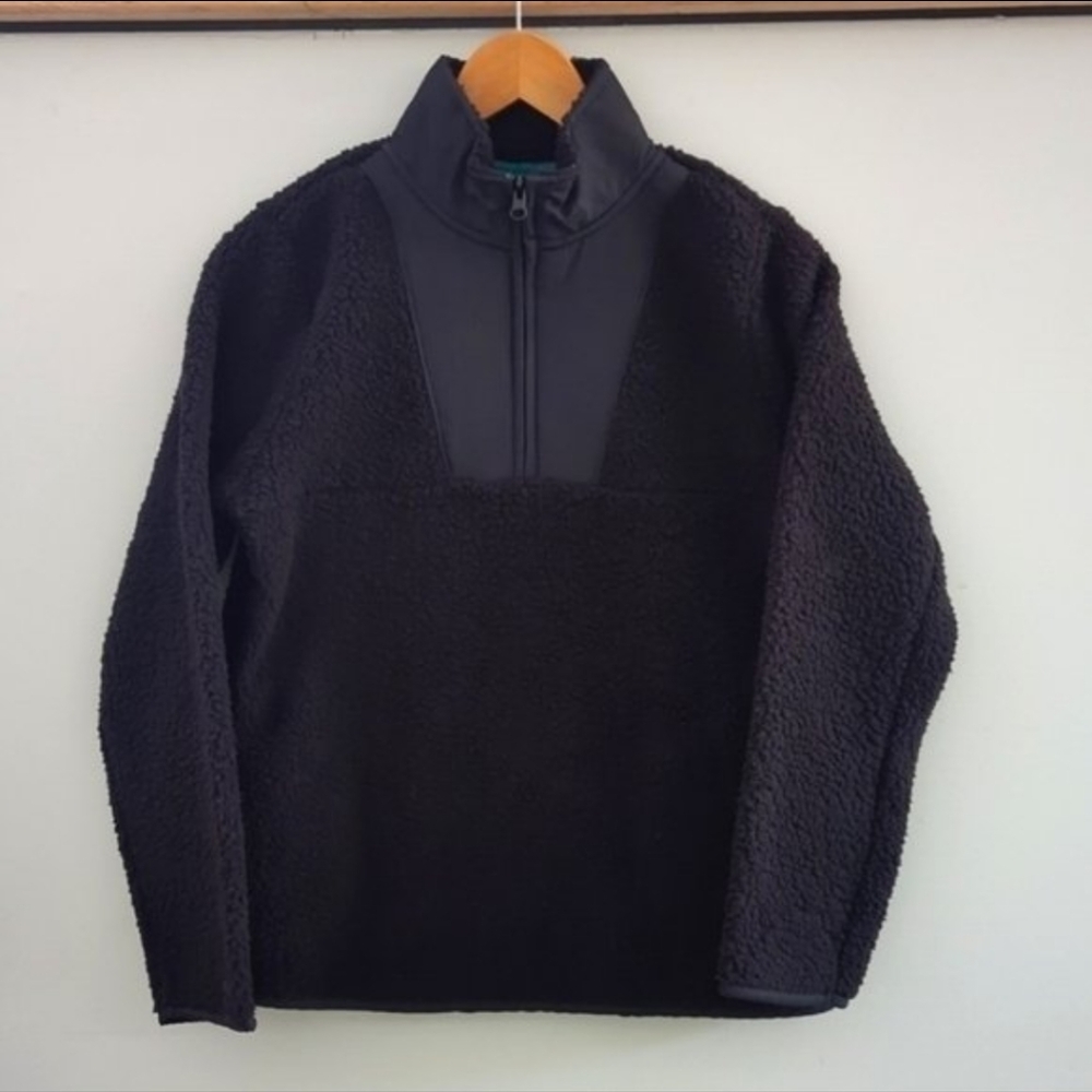 ST. JOHN'S BAY | Women's Black Sherpa Pullover 3/4 Zipper Sweater